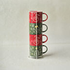 Karaca New Year Yılbaşı Angel 4 Kişilik Standlı Kupa Seti 540 ml 