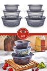6 Adet Kapaklı Füme Saklama Kabı, Kase Çerezlik Kahvaltılık 3 Boy 6’lı Set 2x(400ml,700ml,1100ml)
