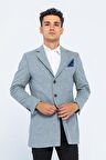 Erkek Slim Fit Düz Renk Astarlı Kışlık Yünlü Klasik Kaşe Kaban