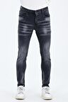Erkek Gri Slim Fit Taş Yıkamalı Kot Pantolon