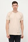 Erkek Düğmeli Yırtık Detaylı Kısa Kollu Basic T-shirt