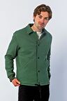 Erkek Regular Fit Çıt Çıtlı Gömlek Yaka Cepli Kışlık Astarlı Kaşe Mont