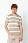 Erkek Fit Rahat Altı Kolları Lastikli Bisiklet Yaka Çizgili Triko T-Shirt