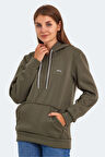 Slazenger KESHIAN IN Kadın Kapüşonlu Cepli Haki Sweatshirt