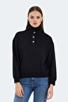 Slazenger VIDAL Oversize Kadın Dik Yaka Oversıze Siyah Sweatshirt