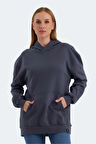 Slazenger VIOLENCE Kadın Kapüşonlu Cepli Oversıze Koyu Gri Sweatshirt