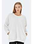 Slazenger VIKENTI SW Oversize Kadın Cepli Oversıze Beyaz Sweatshirt