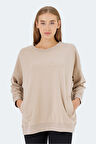Slazenger VIKENTI SW Oversize Kadın Cepli Oversıze Bej Sweatshirt