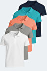 Slazenger SOHO 5 li Set Erkek  Beyaz - Gri - Lacivert - Somon - Turkuaz Tişört