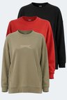 Slazenger VIKENTI SW 3 LÜ SET Kadın Cepli Oversıze Siyah - Kırmızı - Koyu Yeşil Sweatshırt