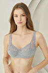 Gri Dantelli Balenli Penye Toparlayıcı Sütyen