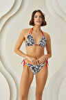 Siyah Beyaz Leaf Pattern Üçgen Bikini Takım