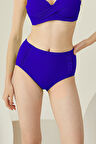 Saks Mavi Yanları Fırfırlı Yüksel Bel Tek Alt Bikini