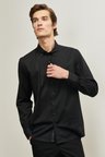 Slim Fit Dar Kesim Düğmeli Yaka Gabardin Desenli Gömlek