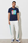 Erkek Indigo Slim Fit Dar Kesim Bisiklet Yaka %100 Pamuk Baskılı Tişört