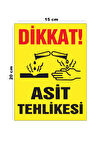 Metal Dikkat Asit Tehlikesi 15cm x 20cm Uyarı Levhası Yönlendirme Tabelası