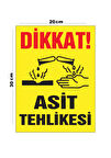 Metal Dikkat Asit Tehlikesi 20cm x 30cm A4 Büyüklüğünde Uyarı Levhası Yönlendirme Tabelası