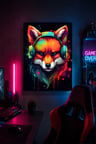 Gaming Kulaklıklı Tilki Metal Duvar Tablosu Gamer Oda Dekoru Renkli Tasarım 15x20 cm A5 Boyutunda