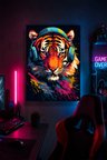 Gaming Kulaklıklı Kaplan Metal Duvar Tablosu Gamer Oda Dekoru Renkli Tasarım 30x40 cm A3 Boyutunda