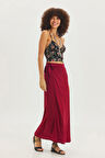 Düz Renk Bohem Uzun Anvelop Etek Bordo | STD