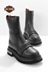 Black Hakiki Deri Kadın Bot & Bootie HD0777054903