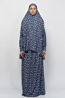 Pratik İki Parça Çiçek Desenli Yarasa Kollu Başörtülü Likralı Tesettür Namaz Elbisesi 992-0201