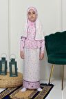 Çocuk Namaz Takımı Pratik İki Parça Desenli Kollu Tak Çıkar Başörtülü Likralı Tesettür Elbise (6-12 Yaş) 901-0301
