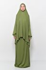 Pratik İki Parça Pamuklu Yarasa Kollu Başörtülü Organik Tesettür Namaz Elbisesi