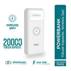 Phixi Basic PW22 20000mAh 10W Kablosuz Şarj Cihazı - Wireless Powerbank - 2 USB Port - LED Gösterge - Taşınabilir Şarj Cihazı