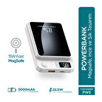 Phixi Force PW5 5000mAh 22.5W MagSafe Powerbank  - Kablosuz Mini Şarj Cihazı - 1 USB 1 PD Port - Dijital Ekran - Taşınabilir Şarj Cihazı