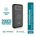 Phixi Basic PW22 20000mAh 10W Kablosuz Şarj Cihazı - Wireless Powerbank - 2 USB Port - LED Gösterge - Taşınabilir Şarj Cihazı