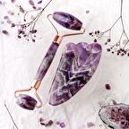 Ametist Taşı Masaj Takımı - Roller ve Gua Sha Kaz Ayaklı Set