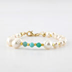 İnci-Amazonit Doğal Taş Altın Kaplama Kapama Bileklik