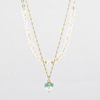 İnci-Amazonit Altın Kaplama Zincir Doğal Taş Kolye