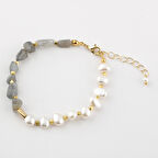 İnci-Labradorit Altın Kaplama Kapama Doğal Taş Bileklik