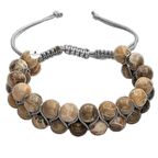 Fosil Mercan 8mm Çift Sıra Makrome Doğal Taş Bileklik