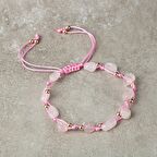 Pembe Kuvars (Gül Kuvars) Natürel Kesim Doğal Taş Makrome Bileklik