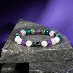 Balık Burcu Bileklik Ametist, Ay Taşı, Mavi Apatit, Pembe Kuvars, Yeşim