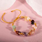 Koç Burcu Bileklik Ametist, Bordo Granat Lal, Güneş Taşı, Jasper, Pembe Kuvars, Sitrin, Yeşil Aventurin