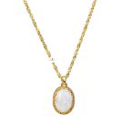 Ay Taşı Doğal Taş Sarı Gümüş Çerçeveli Kolye