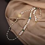 İnci-Turkuaz Doğal Taş Gümüş Midye Kolye