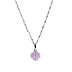 Ametist Doğal Taş Gümüş Zincir Yonca Kolye
