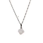 Kristal Kuvars Doğal Taş Gümüş Zincir Yonca Kolye