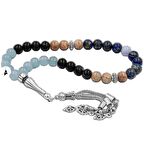 Terazi Burcu Tesbih Akuamarin, Güneş Taşı, Kalsedon, Lapis Lazuli, Siyah Göz Akik