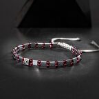 Bordo Granat Lal-Hematit Doğal Taş Erkek Makrome Bileklik