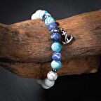 Sodalit-Buz Mavi Apatit-Havlit-Hematit Doğal Taş Erkek Makrome Bileklik