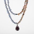 Pembe Opal-Mavi Akik-Hematit-Ametist Doğal Taş Kolye