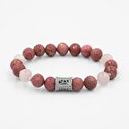 Rodonit-Pembe Kuvars Zirkon Aparat Gümüş Bileklik