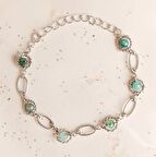 Zümrüt Doğal Taş Gümüş Zincir Bileklik