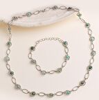 Zümrüt Doğal Taş Gümüş Zincir Kolye Bileklik Seti